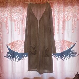 Gray Striped Long Cardigan